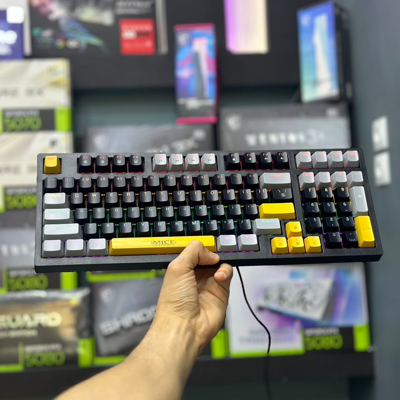 CLAVIER MECANIQUE GAMING IMICE GK-500 BLACK-GREY-YELLOW RED_SWITCH RGB